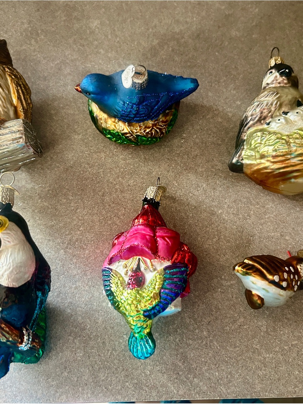 OWC  vintage Multi-Color blown Glass Bird Holiday Ornaments